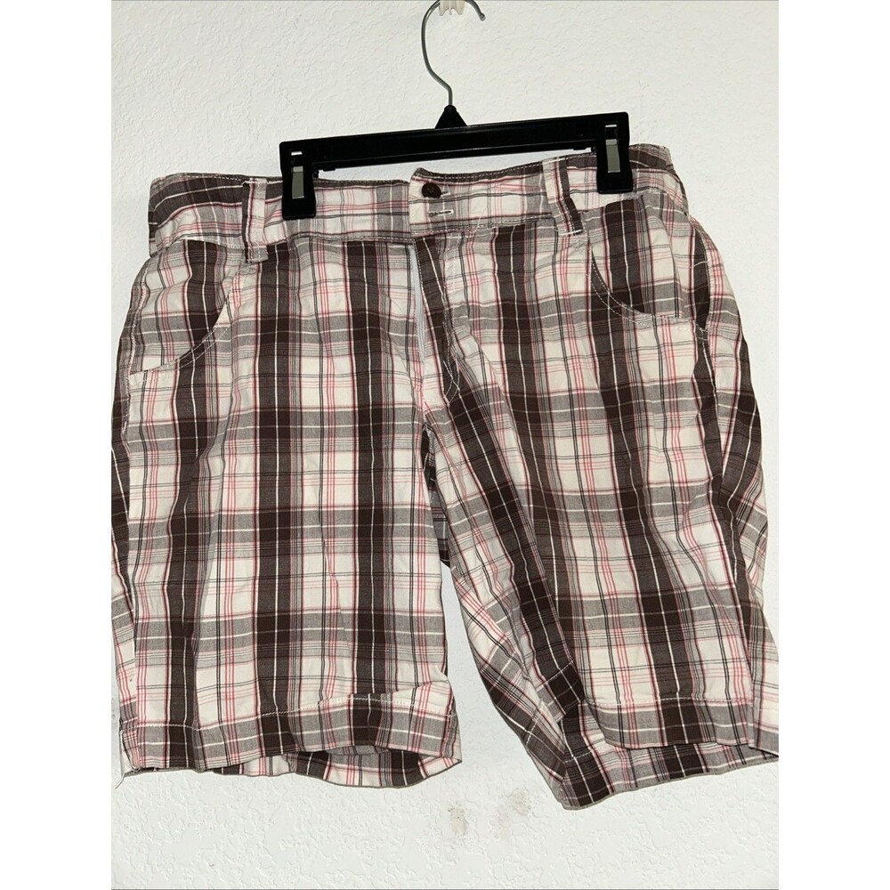 Women’s Plaid Bermuda Shorts 6 Brown Pink Classic Fit Cotton